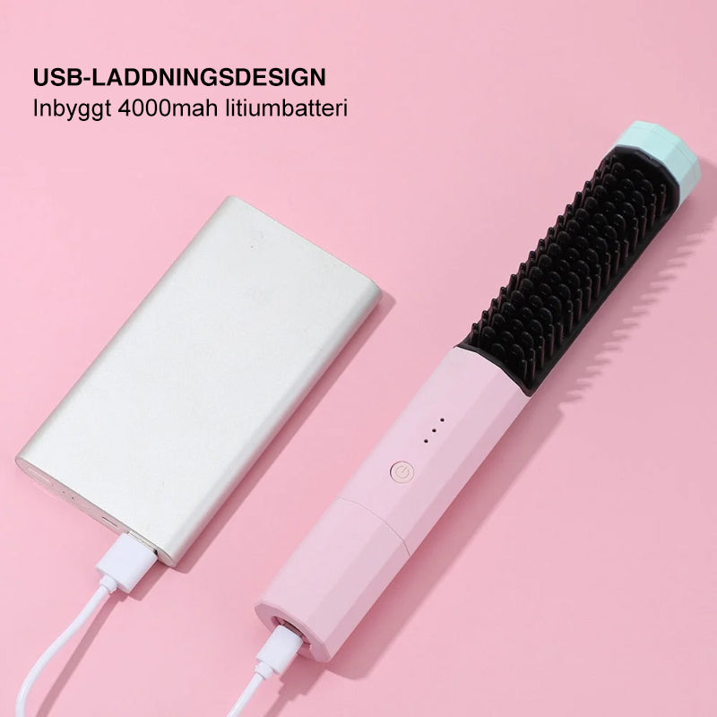 "Sladdlös plattång borste i lila, silkeslent hår, kompaktdesign, USB-laddning, 3 temperaturinställningar, anti-skållningsdesi