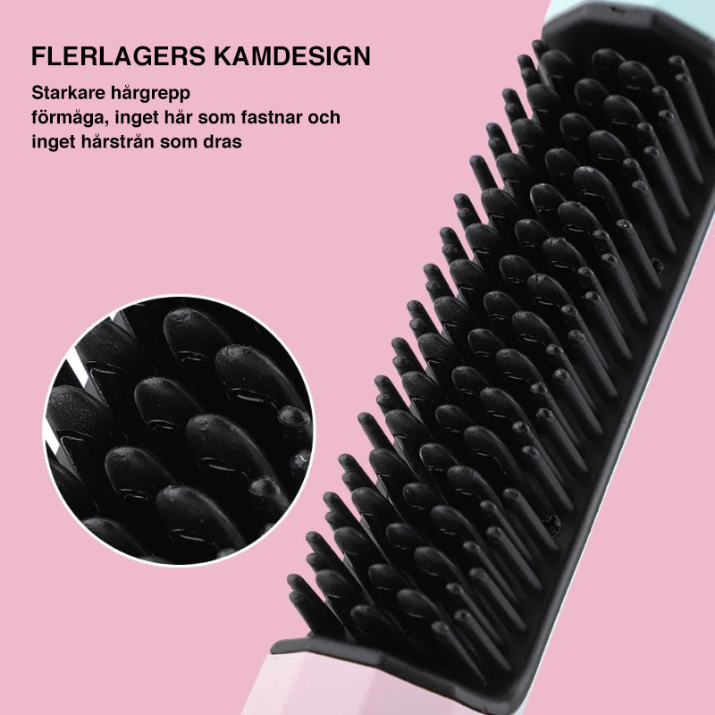 "Sladdlös plattång borste i lila, silkeslent hår, kompaktdesign, USB-laddning, 3 temperaturinställningar, anti-skållningsdesi