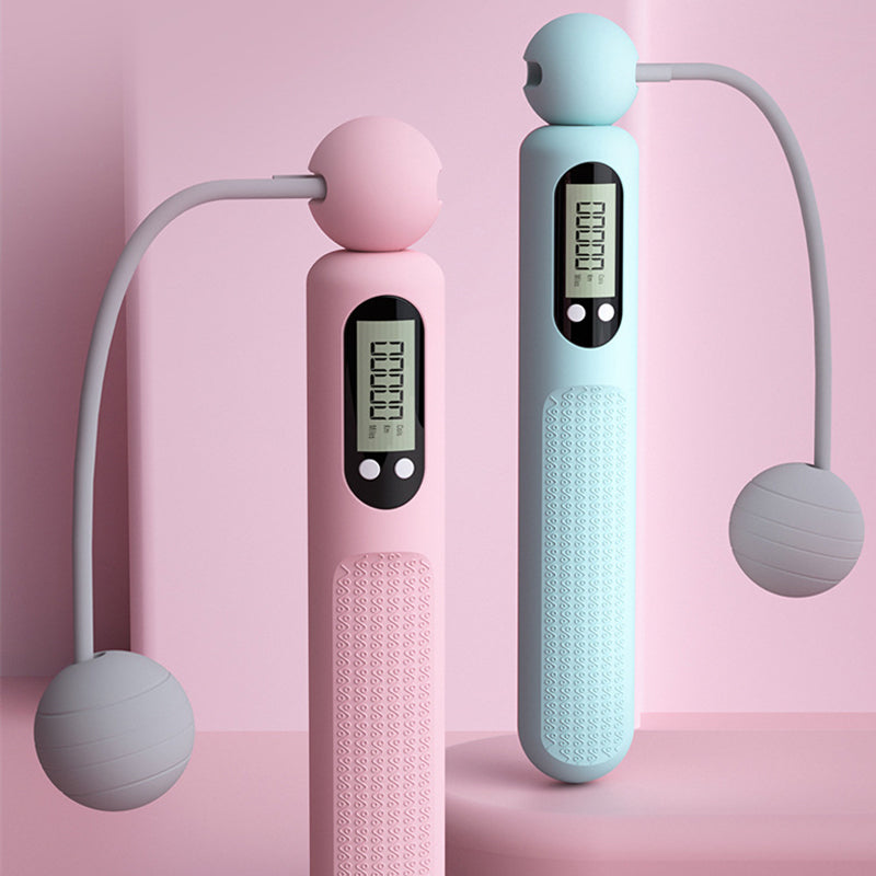 "Sladdlöst digitalt hopprep med avancerad LCD-skärm, trendiga färger rosa och blå, perfekt för smidig träning."