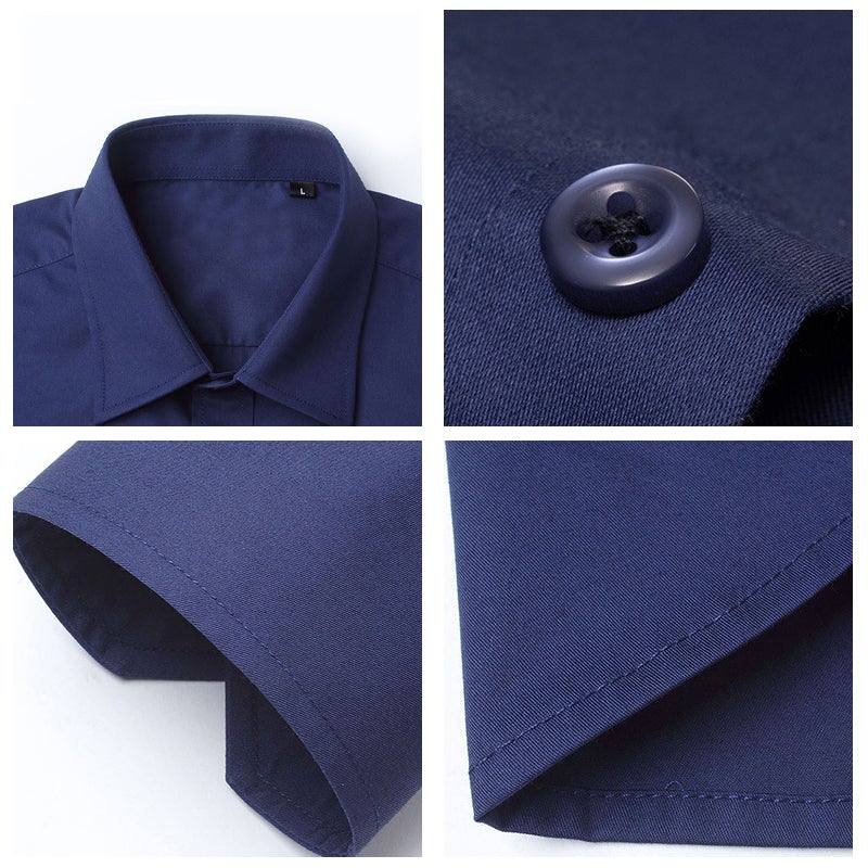 "Slim fit herrskjorta i elastiskt material med klassisk turndown-krage och kontrastknappar, stilren och modern design."