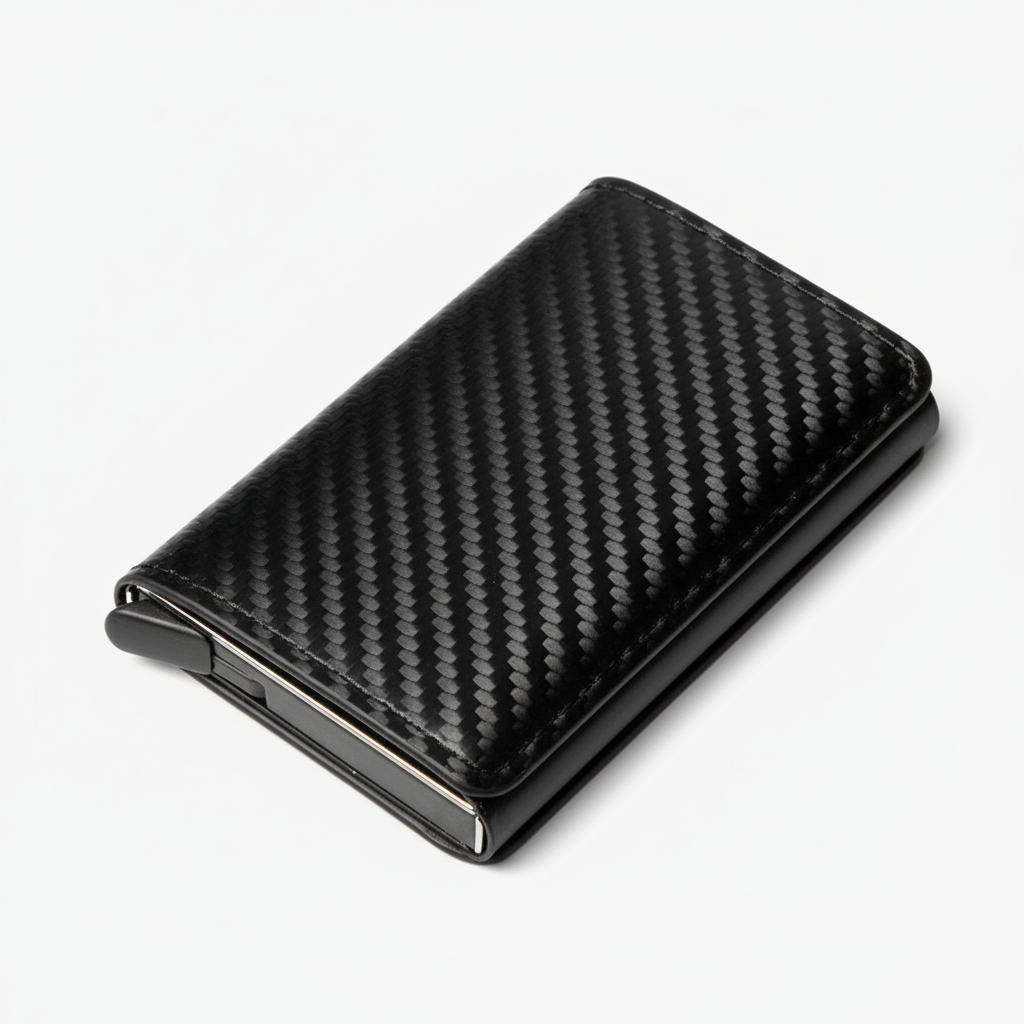Kompakt aluminium korthållare, rymmer flera kort säkert, med smart CardSafe-funktion.