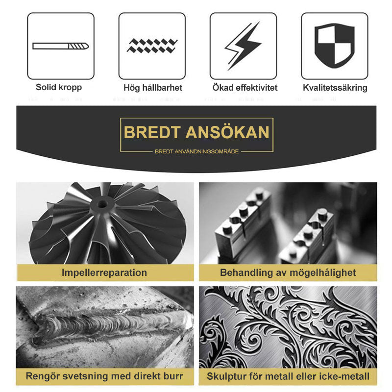 "Slipstiftsats i volframstål för verktyg, 10 unika former, precisionsbearbetning av metall och icke-metall, robust design"