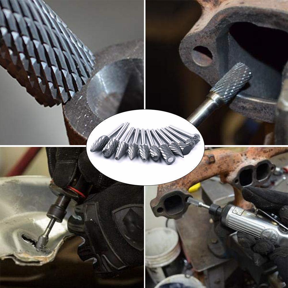 "Slipstiftsats i volframstål för verktyg, 10 unika former, precisionsbearbetning av metall och icke-metall, robust design"