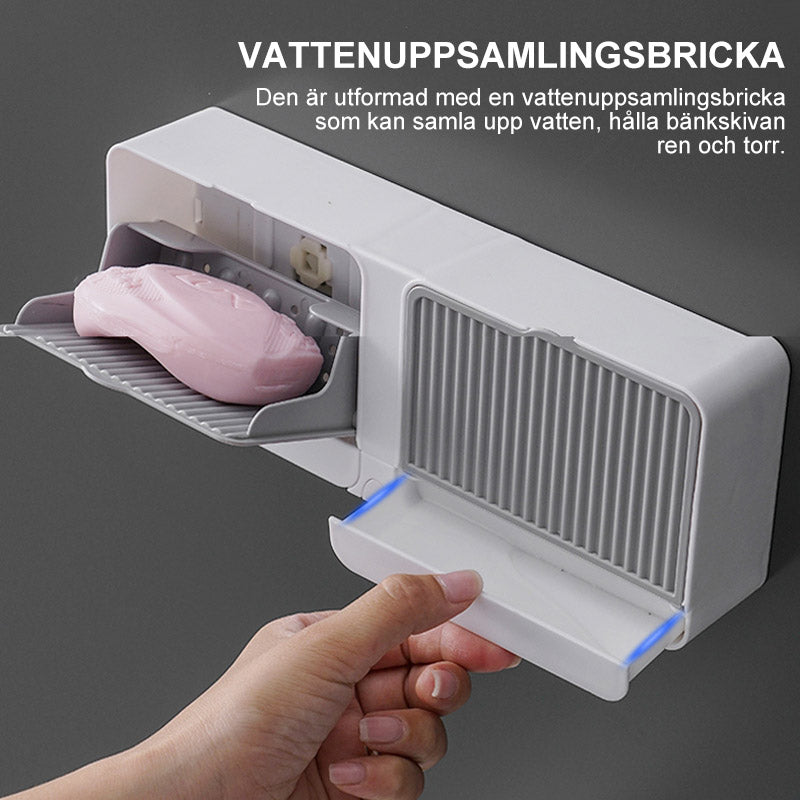"Slitstark tvålhållare i plast med lock, elegant design fångad på bild, flera färger: grå, vit, brun, storlek 12x4.5x10cm"