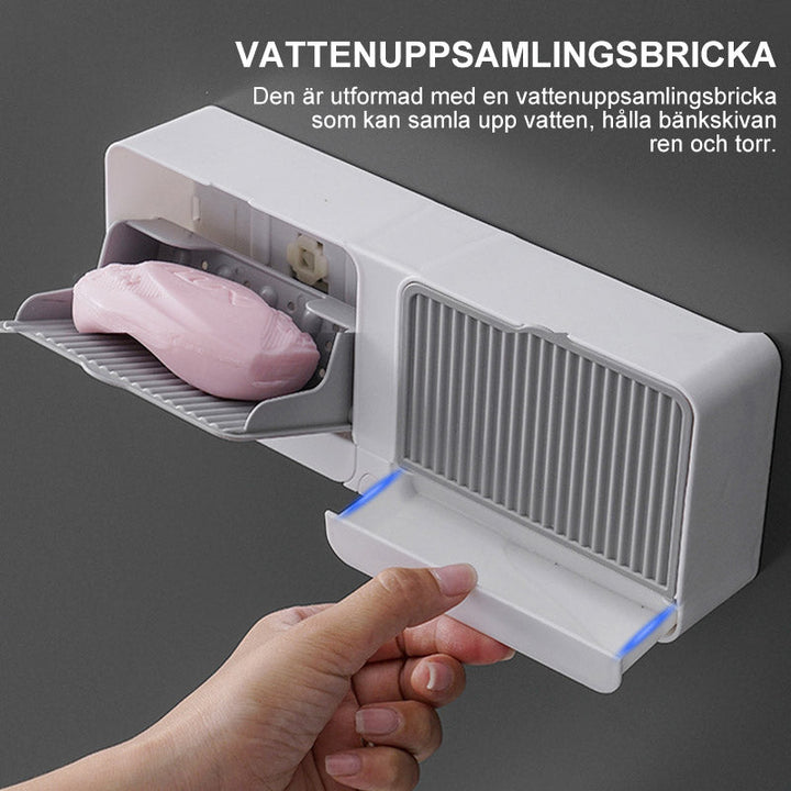 "Slitstark tvålhållare i plast med lock, elegant design fångad på bild, flera färger: grå, vit, brun, storlek 12x4.5x10cm"