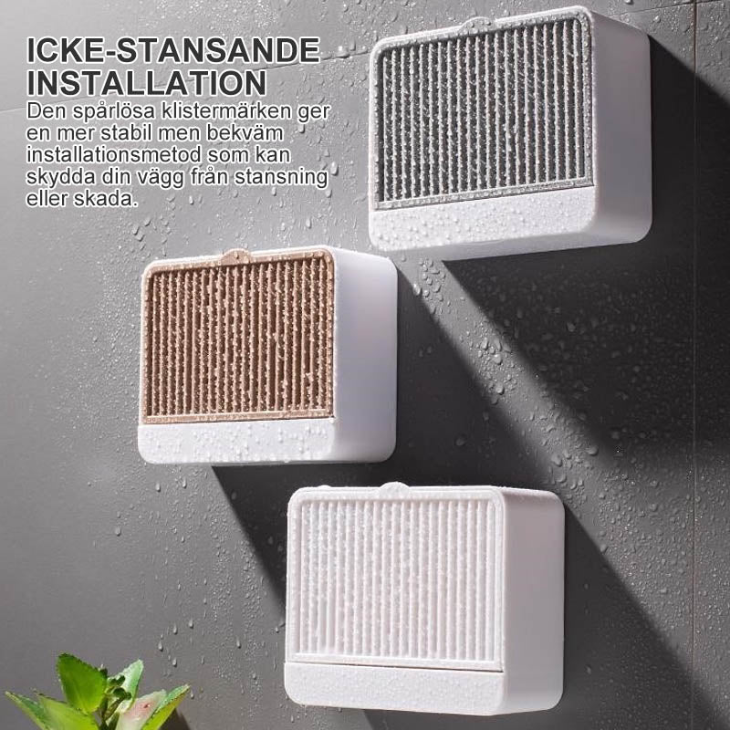 "Slitstark tvålhållare i plast med lock, elegant design fångad på bild, flera färger: grå, vit, brun, storlek 12x4.5x10cm"