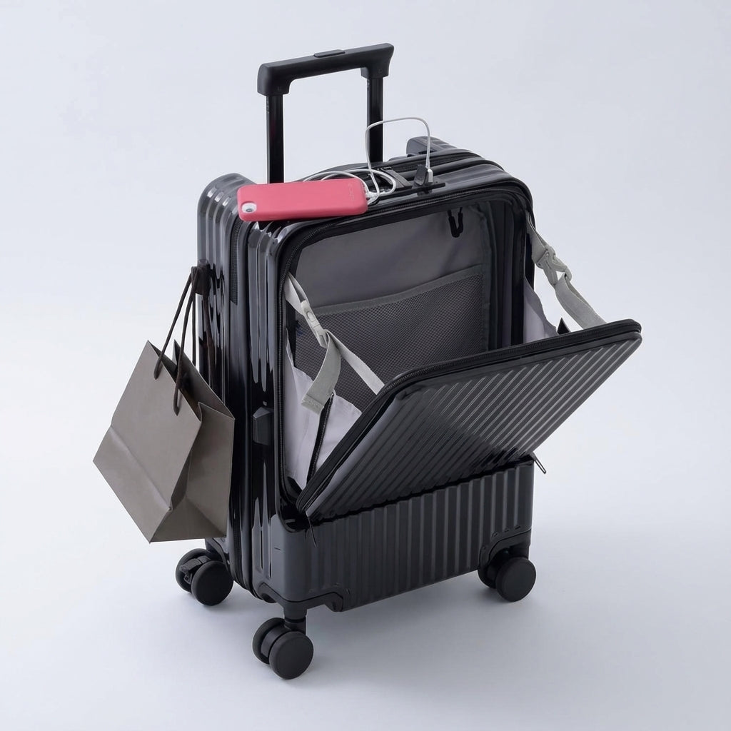 Lättviktig CarryNex kabinresväska med frontöppning, idealisk som handbagage. Enkel att manövrera på resan.