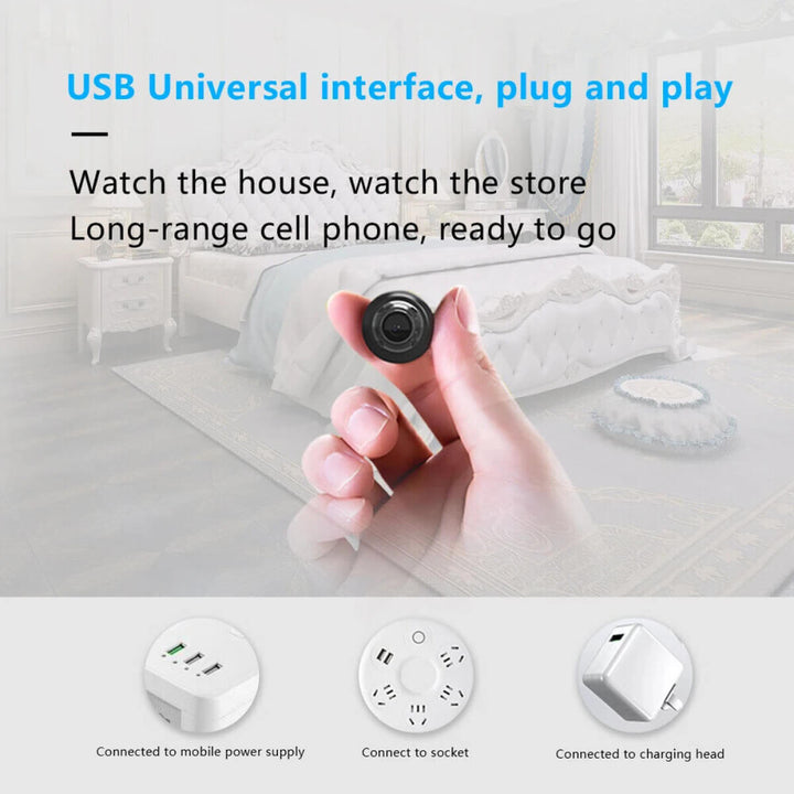 Vattentät Smart Mini WiFi kamera 1080P. Nattseende 160°. Diskret övervakning för hemsäkerhet.