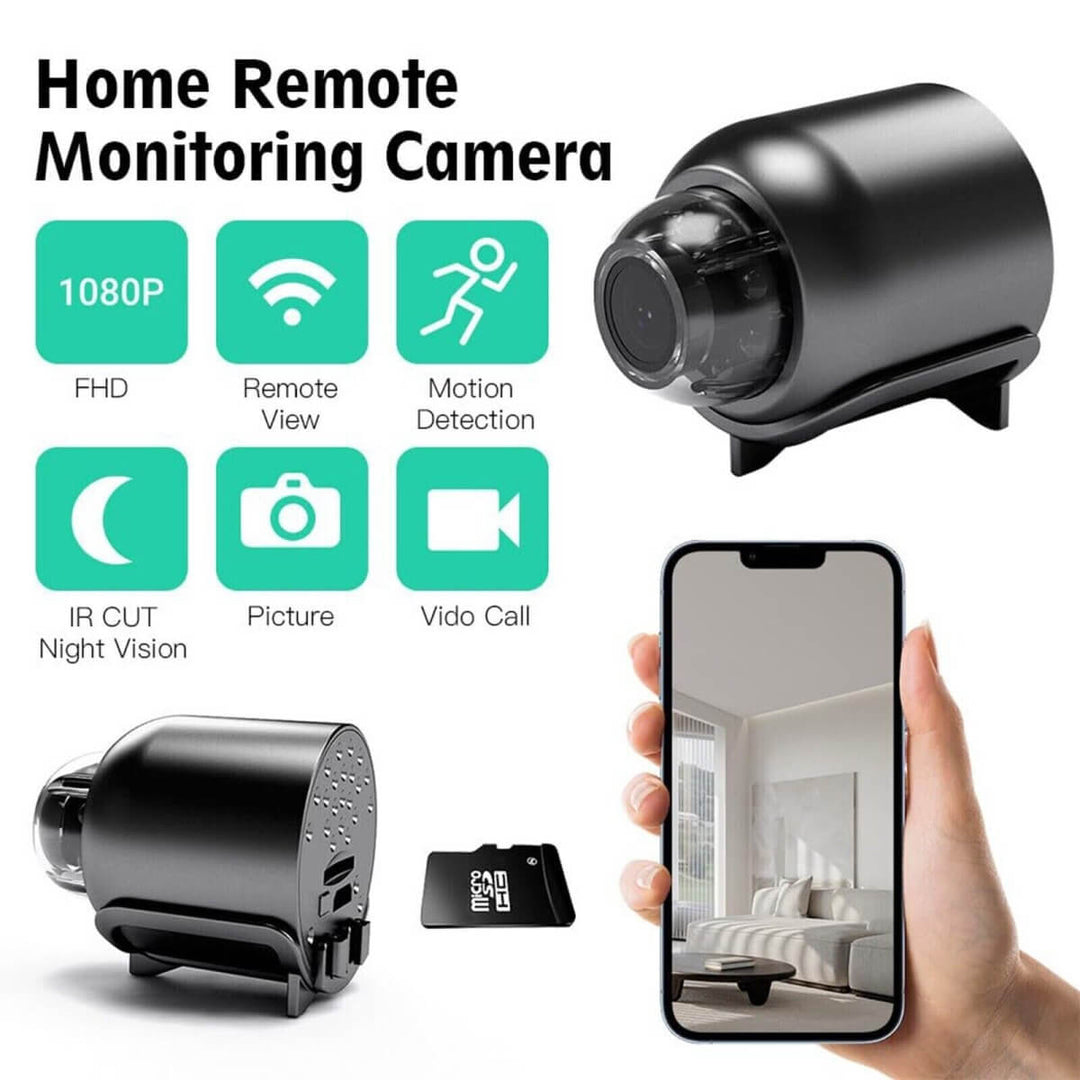 Trådlös WiFi kamera 1080P med skarp bild och 160° nattseende, perfekt för hemsäkerhet.