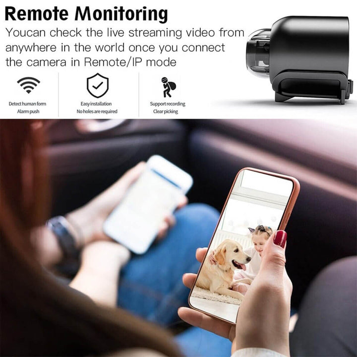 Smart mini kamera med 160° vidvinkel nattseende i 1080P, vattentät för full övervakning.