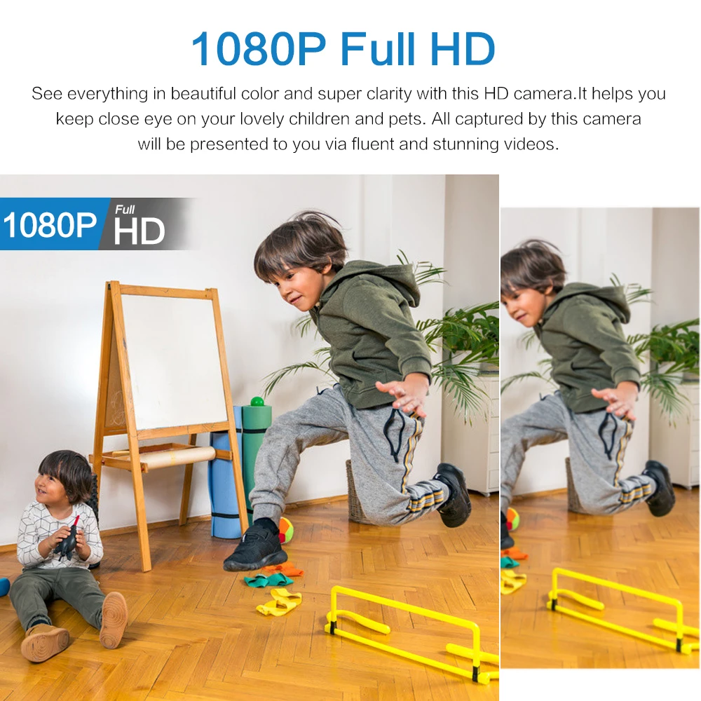Smart 1080P WiFi kamera, vattentät med 160° nattseende, optimal för modern hemsäkerhet.