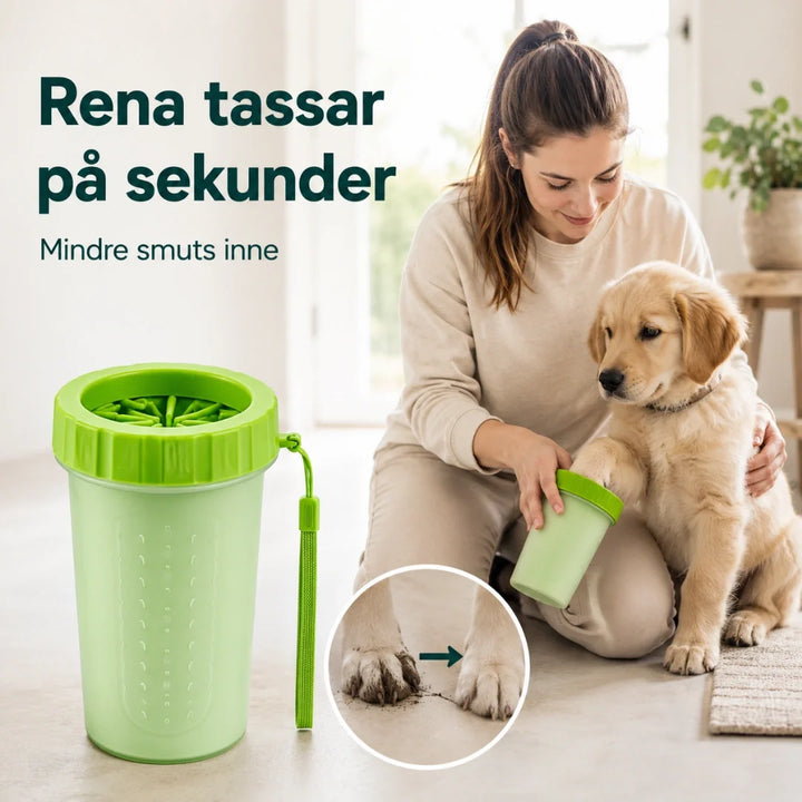 Portabel tassrengörare med silikonborstar. Optimal för hund och katt, enkel att ta med på resa.
