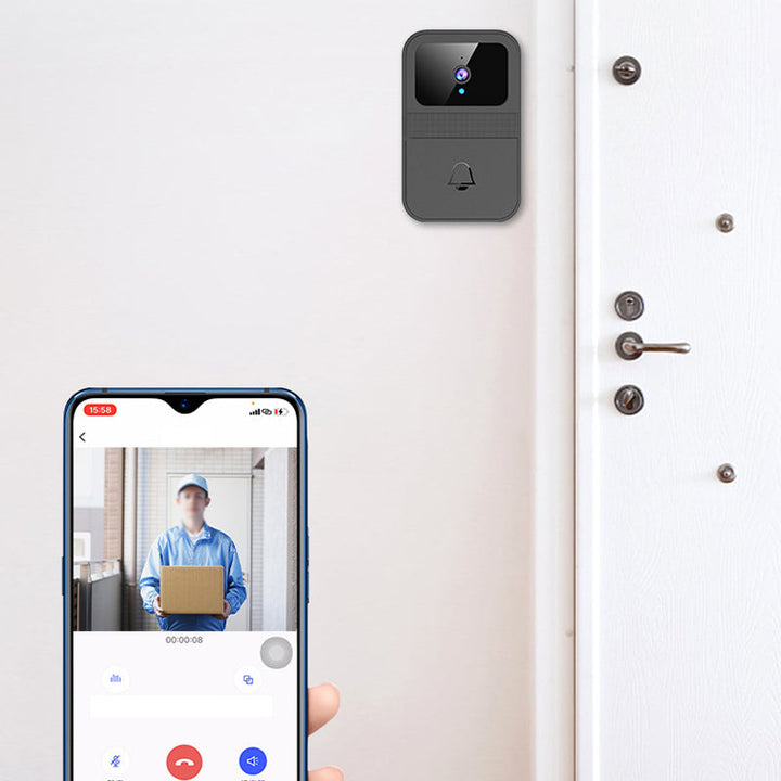 "Smart videodörrklocka med modern design, nattseende och tvåvägs audio för smart övervakning och säkerhet."