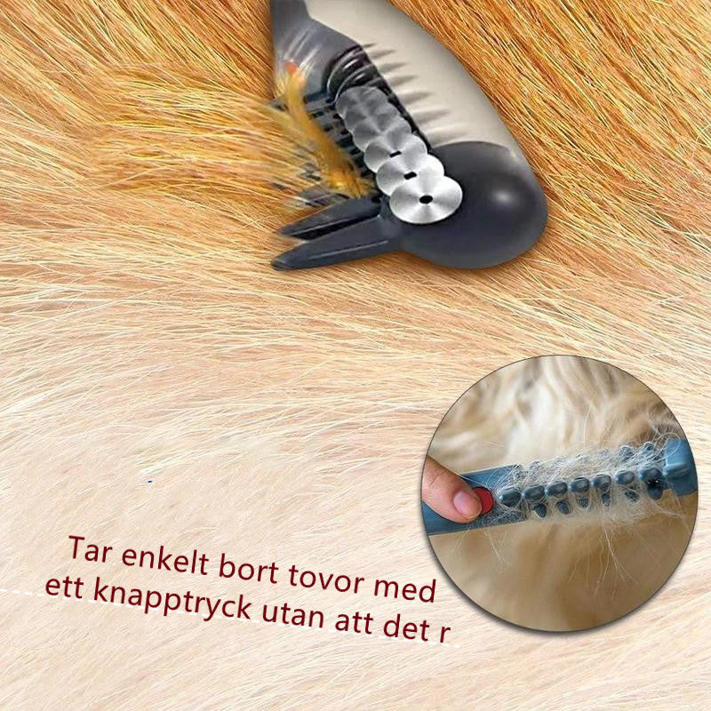 "Smärtfri elektrisk kam för husdjur, elegant design, enkel att använda för att ta bort tovor i pälsen av hundar och katter."