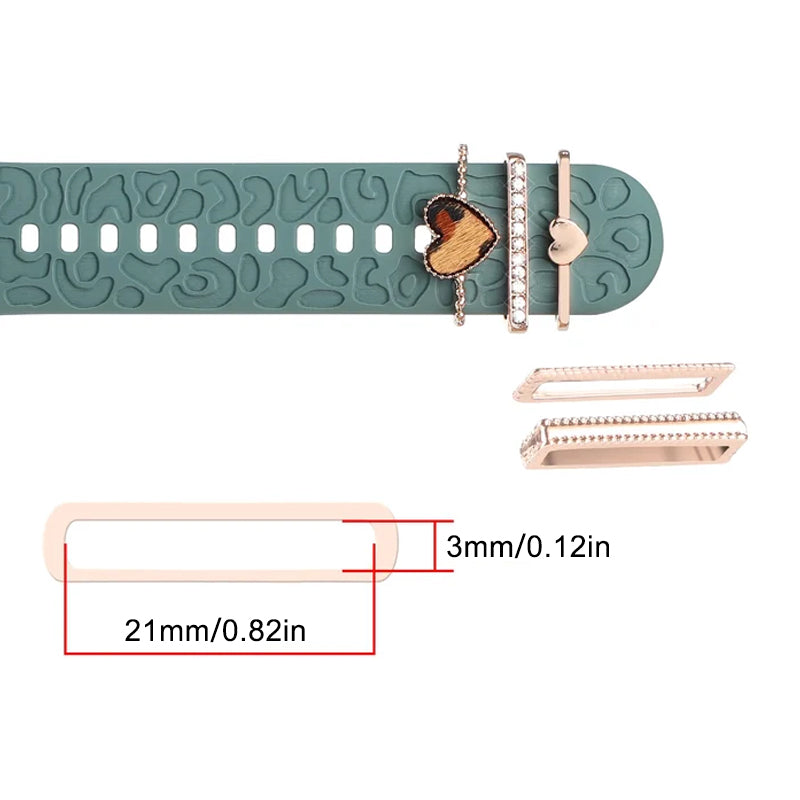 "Smartklockband med dekorativa metallringar i gyllene leopardmönster och roséguldstjärnor, elegant stilaccessoar."