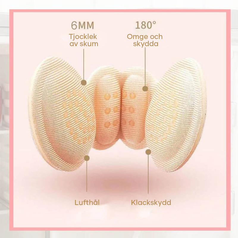 "Smärtlindrande självhäftande hälkudde för skor unisex i beige, svart och rosa, motverkar skoskav, flera färger."