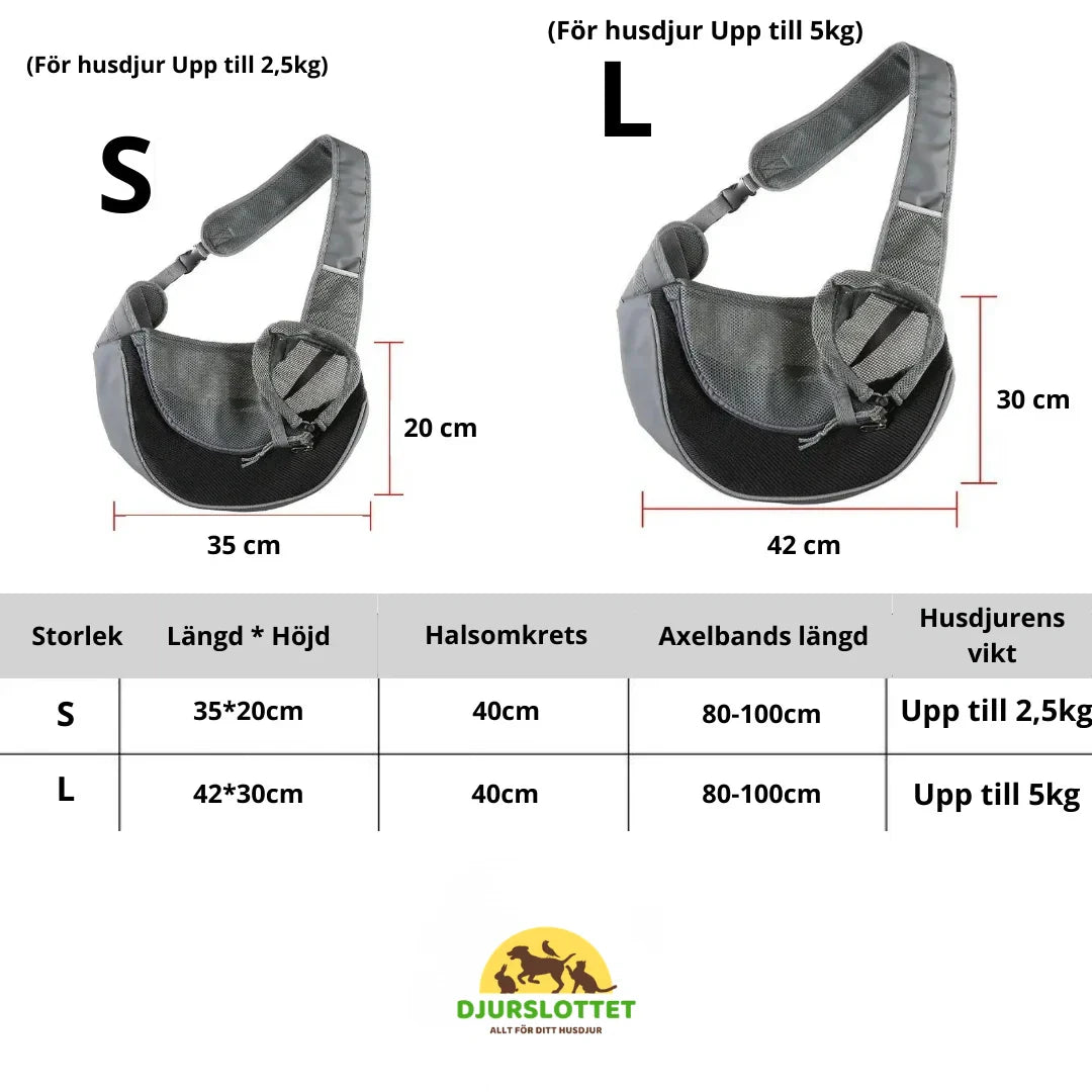 Ergonomisk slingväska för små hundar. Axelväska för smidig djurtransport på shoppingturer.