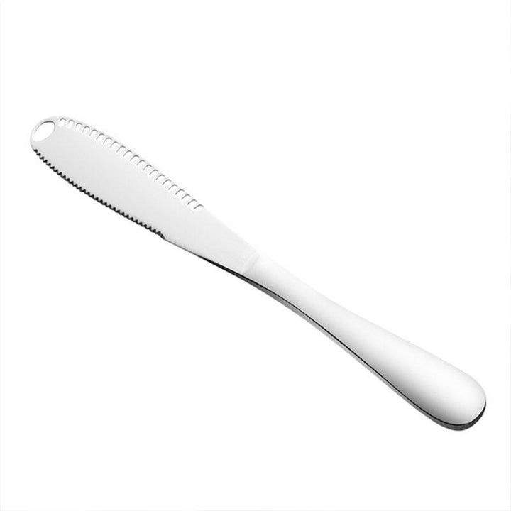 Smörkniv i rostfritt stål med ergonomisk design och 1-tums blad, finns i gyllene och silver. Perfekt för enkel smörspridning.