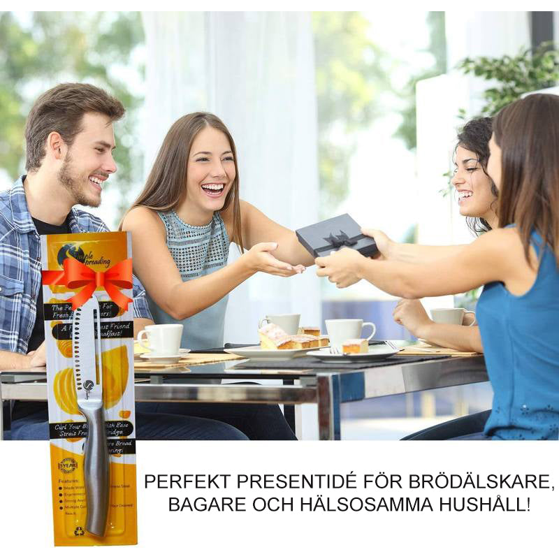 Smörkniv i rostfritt stål med ergonomisk design och 1-tums blad, finns i gyllene och silver. Perfekt för enkel smörspridning.