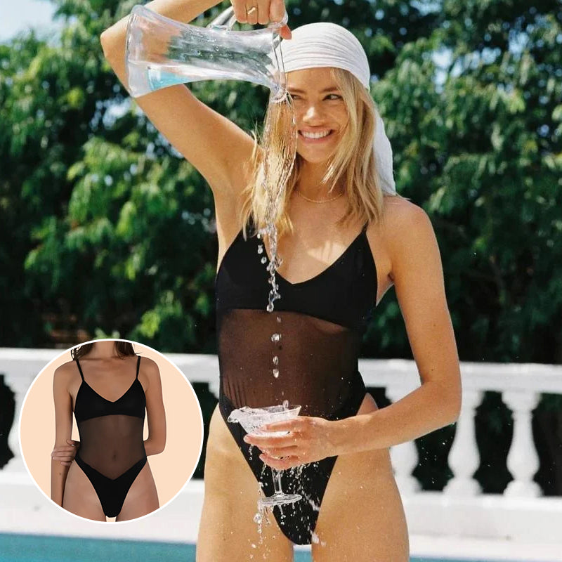 "Snabbtorkande kvinnlig baddräkt, sexig design, minimal täckning på mage och rygg för jämn solbränna, chic look."