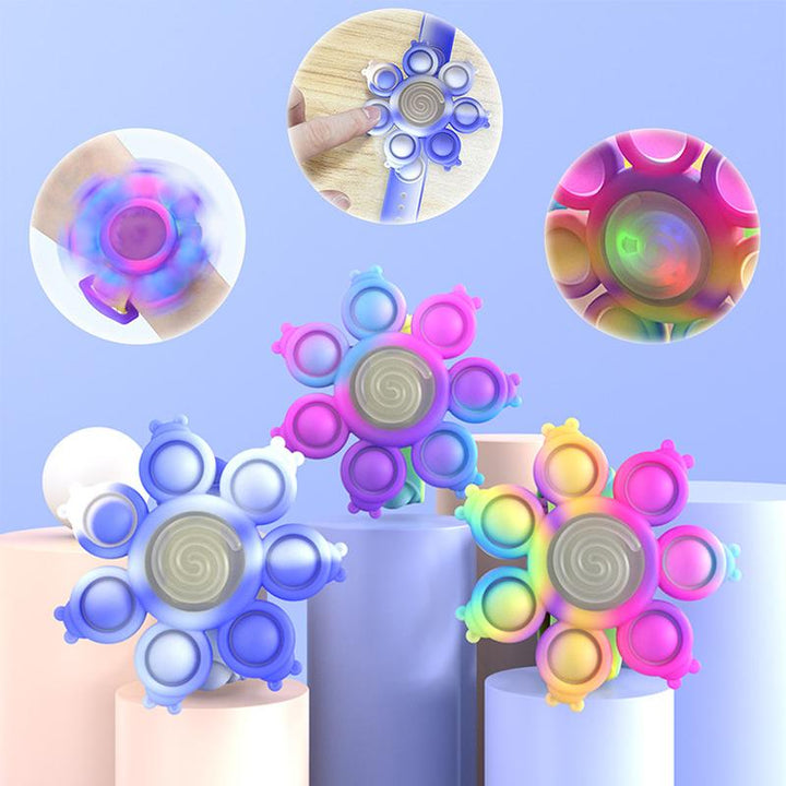 "Snurrande LED-poppande sensoriskt armband i silikon med ljus, perfekt för stil och stresslindring, färgglad och flexibel."