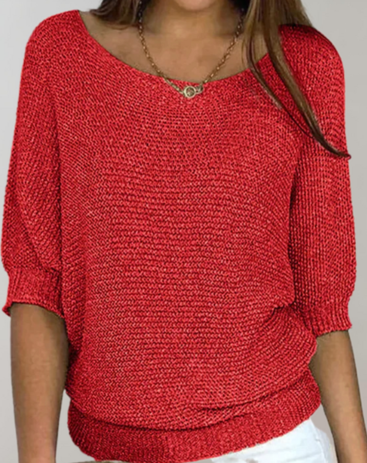 Modern och bekväm damtröja med rund hals och mellanlång ärm, perfekt för en chic vardagslook.