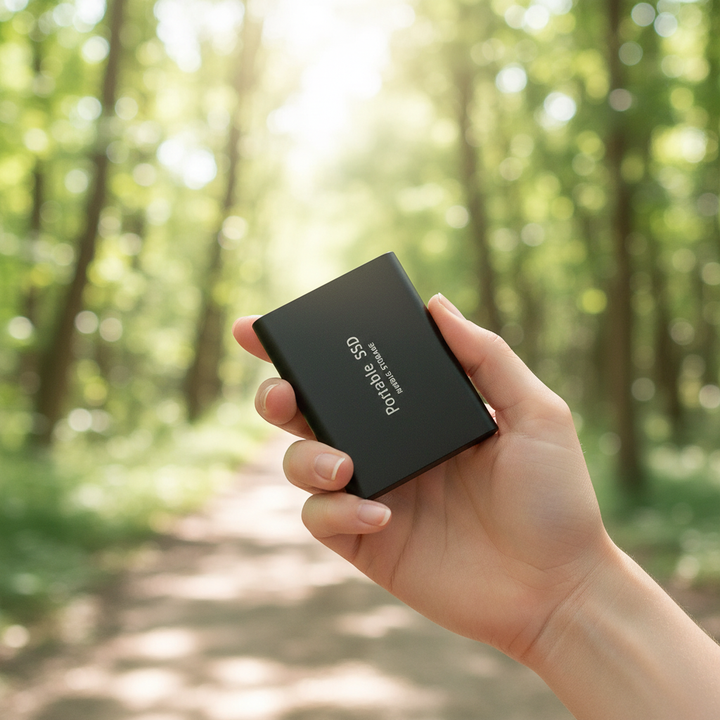 Snygg extern SSD-enhet 128TB med USB-C för snabb och säker digital datalagring. Bärbar teknik.