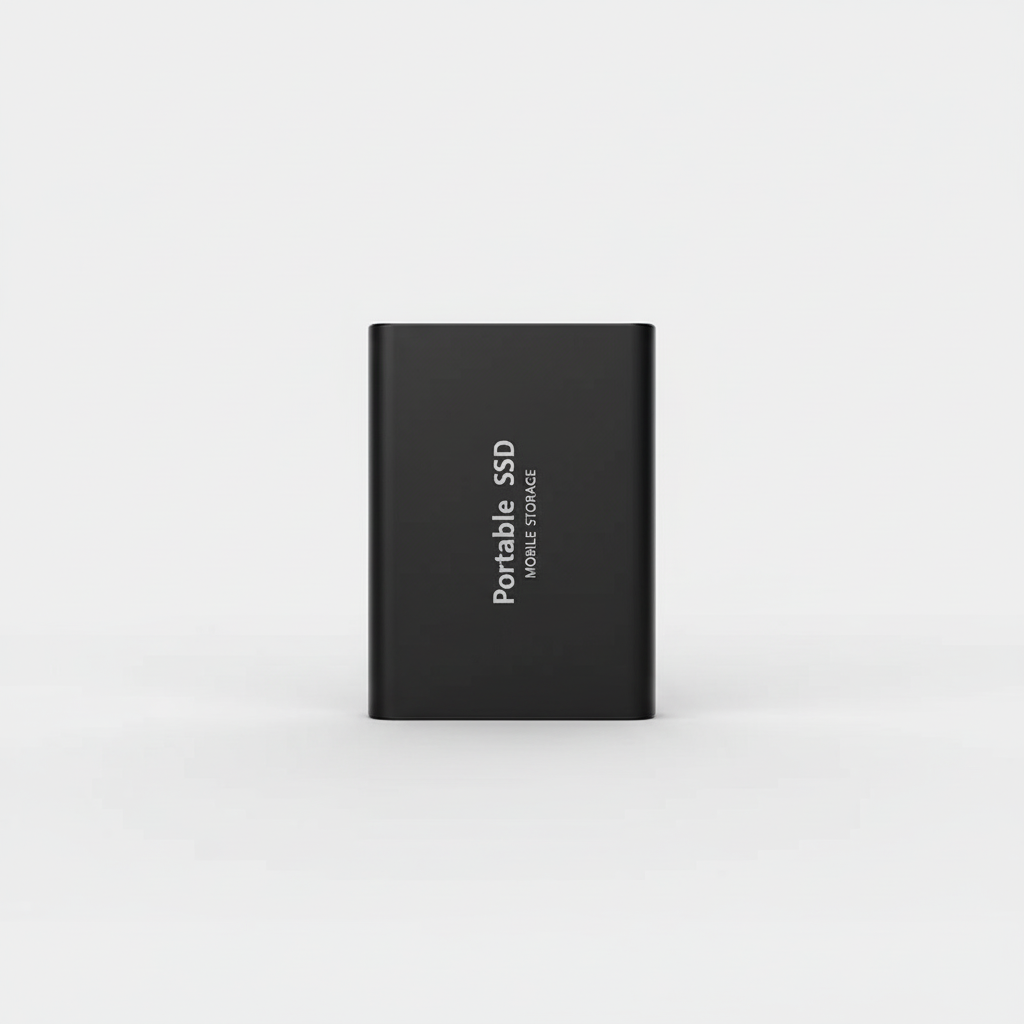 Närbild på extern SSD 128TB med USB-C-port. Säker anslutning för snabb dataöverföring och backup.