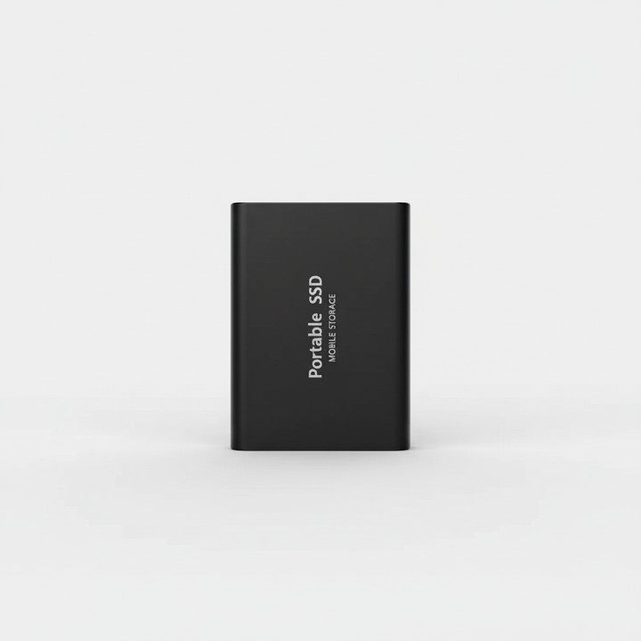 Närbild på extern SSD 128TB med USB-C-port. Säker anslutning för snabb dataöverföring och backup.