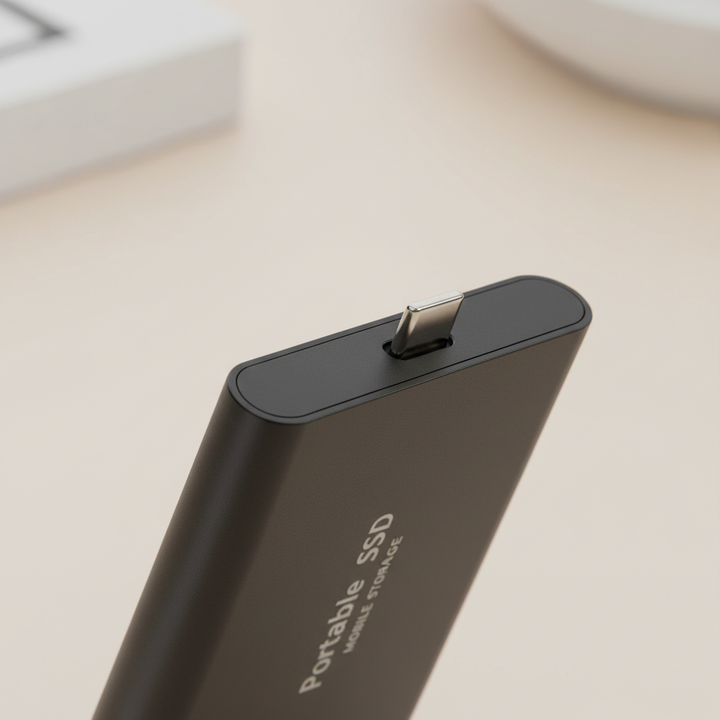 Kompakt extern SSD 128TB i handflatan. Bärbar lagringslösning för enkel åtkomst och dataskydd.