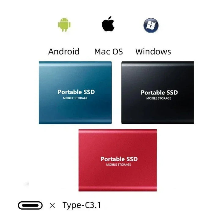 Extern SSD 128TB ansluten till laptop via USB-C. Effektiv och säker lagring för backup och digitala filer.