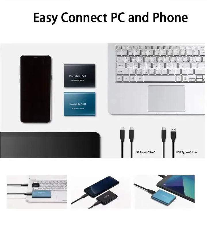 Livsstilsbild med extern SSD 128TB. Enkel, snabb och säker datalagring för personlig backup och media.