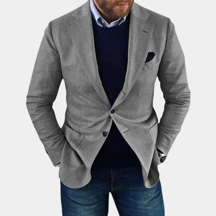 Trendig fashion blazer för herrar med knappar. En bekväm och mångsidig jacka för höst- och vintermode.