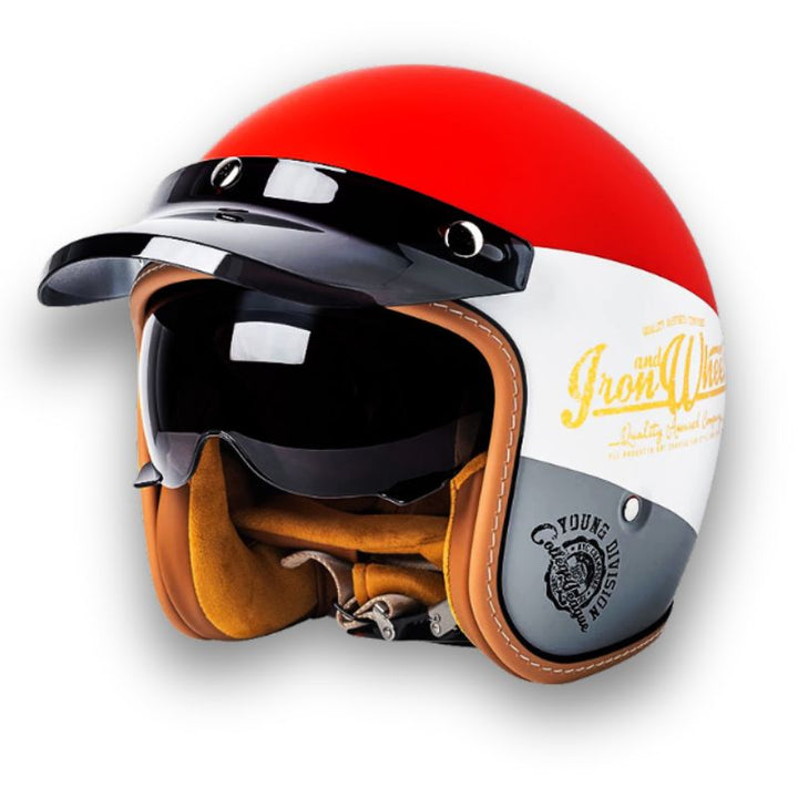 Snygg, tidlös unisex motorcykelhjälm, DOT & ECE-godkänd för maximal säkerhet på vägen.