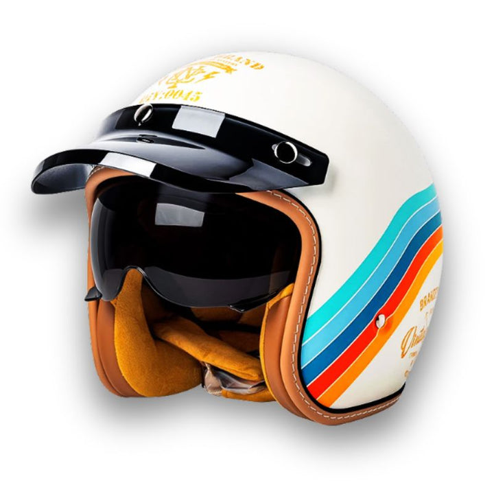 Helgodkänd mc-hjälm (DOT/ECE) i tidlös design, passar alla motorcykelentusiaster.