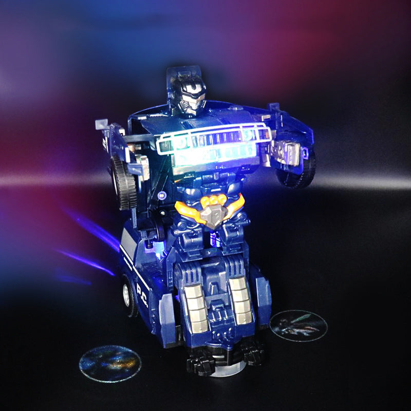 "Snygg transformerande polisbil-leksak för barn med LED-lampor, ljudeffekter och robotfunktionalitet"