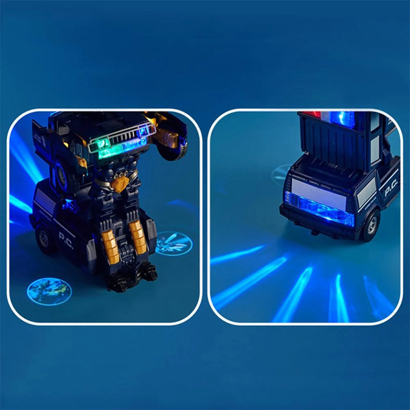 "Snygg transformerande polisbil-leksak för barn med LED-lampor, ljudeffekter och robotfunktionalitet"