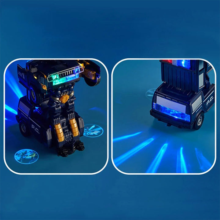 "Snygg transformerande polisbil-leksak för barn med LED-lampor, ljudeffekter och robotfunktionalitet"