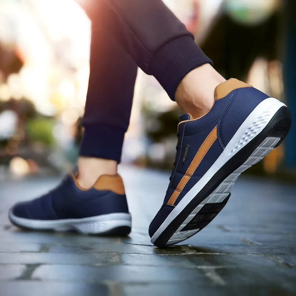 Moderna blå ortopediska sneakers för män. Ergonomisk design ger maximalt fotstöd & komfort.