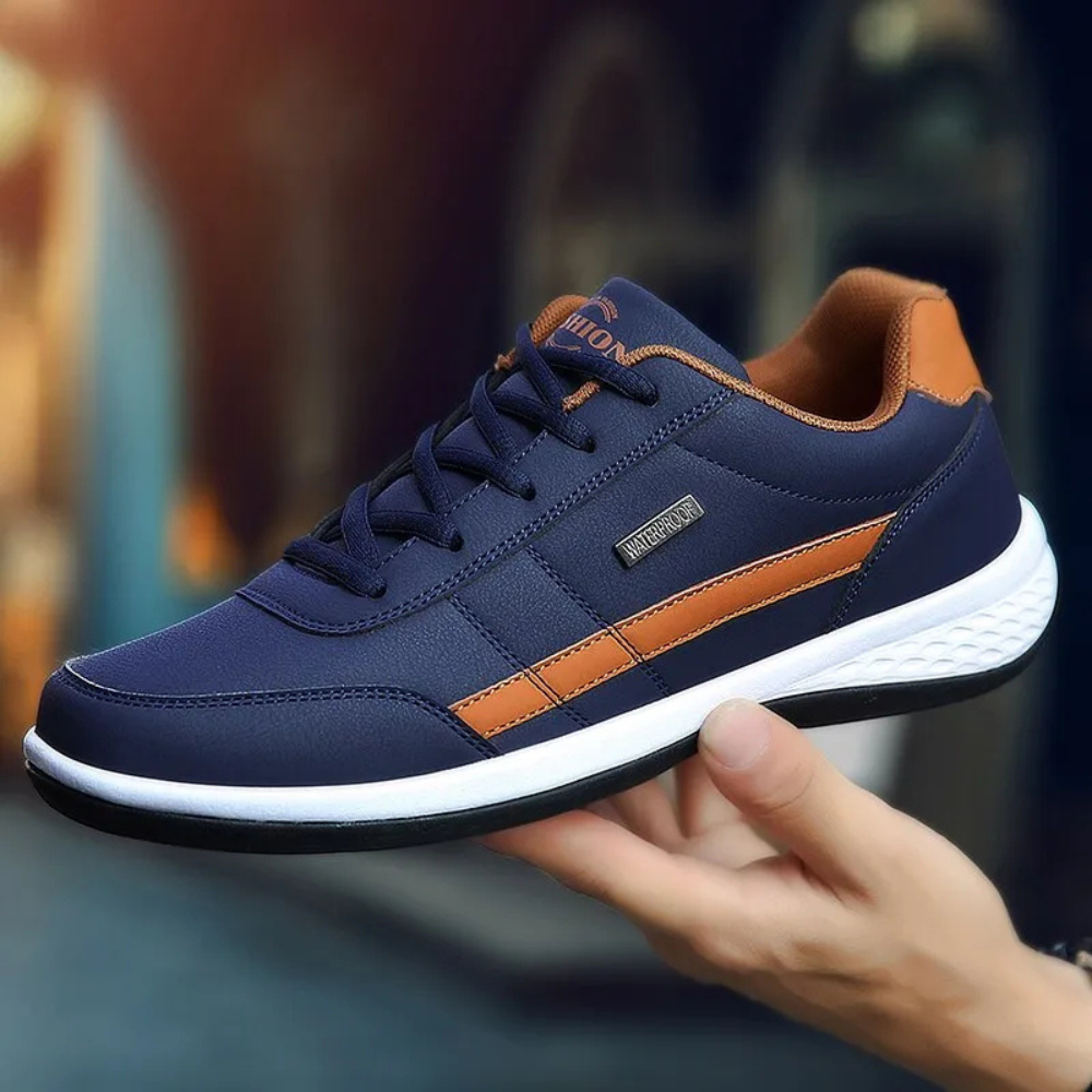 Blå fritidsskor: Ortopediska sneakers för herrar, moderna & bekväma med bra fotstöd.