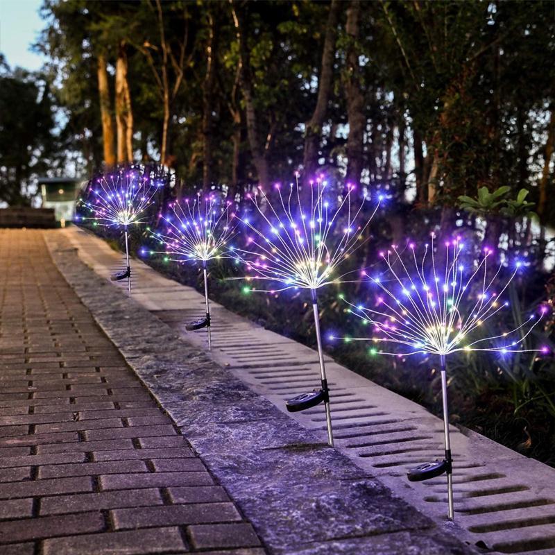 "Solcellsdriven trädgårdslampa IP65, fyrverkeri-design med flexibla grenar, vattentät för utomhusbruk"