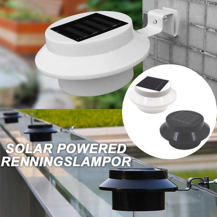 "Solcellsdrivna utomhuslampor, stilfull och robust design, vattentåliga, laddas med solenergi för trädgården."