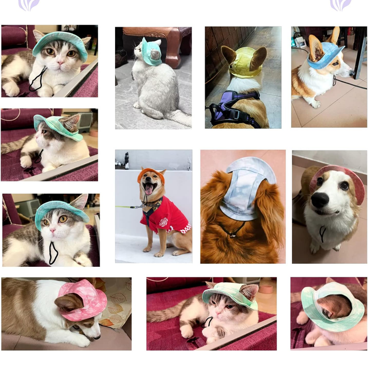 "Solskyddande hundhuva i färggrann canvas, justerbar med öronhålsdesign för skydd och komfort vid utomhusaktiviteter"