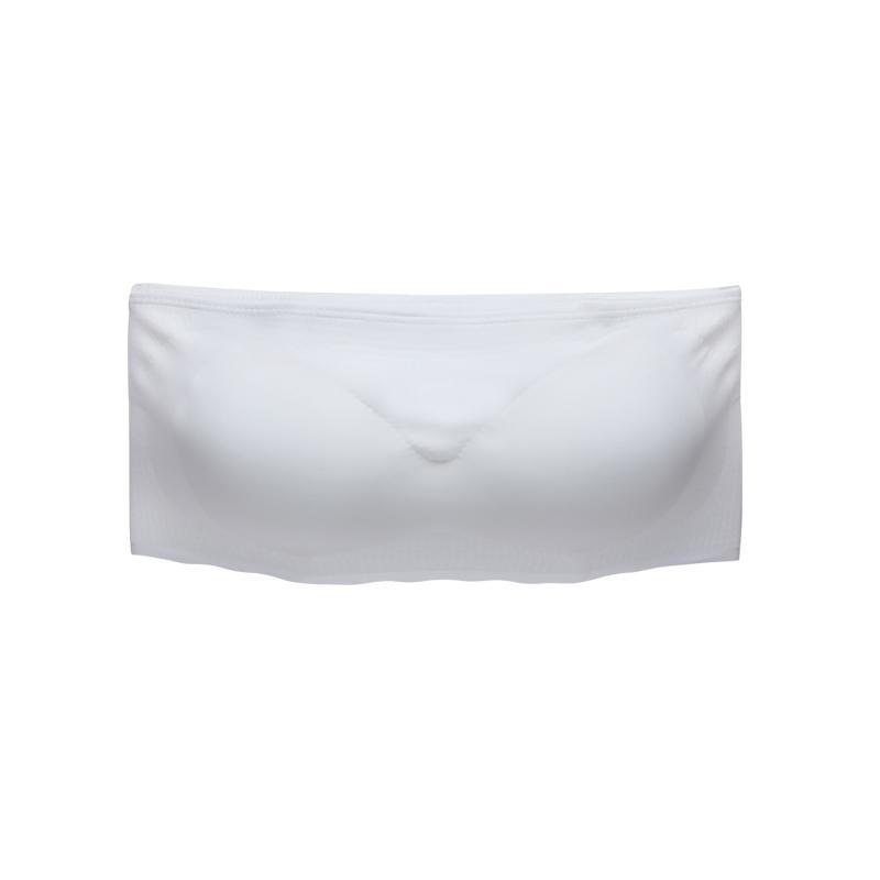 "Sömlös bandeau topp i mjuk nylon, vit färg, vår/somrig look, sömlös design, inga byglar, bekväm och stilren."