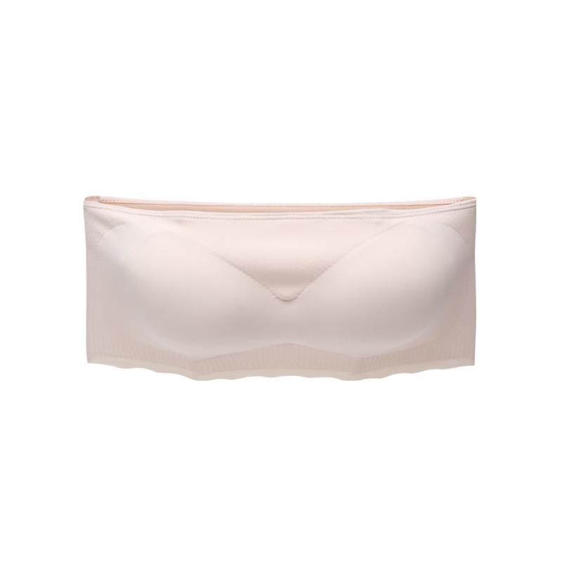 "Sömlös bandeau topp i mjuk nylon, vit färg, vår/somrig look, sömlös design, inga byglar, bekväm och stilren."