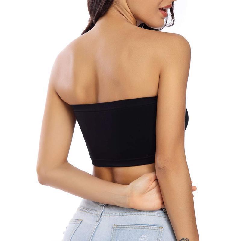 "Sömlös bandeau topp i mjuk nylon, vit färg, vår/somrig look, sömlös design, inga byglar, bekväm och stilren."