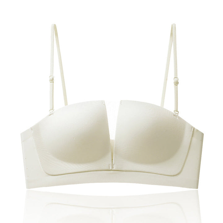 "Sömlös bh i beige med 3D-lyft, halkfri funktion, formande design. Bekväm och stilren med avancerad teknologi."