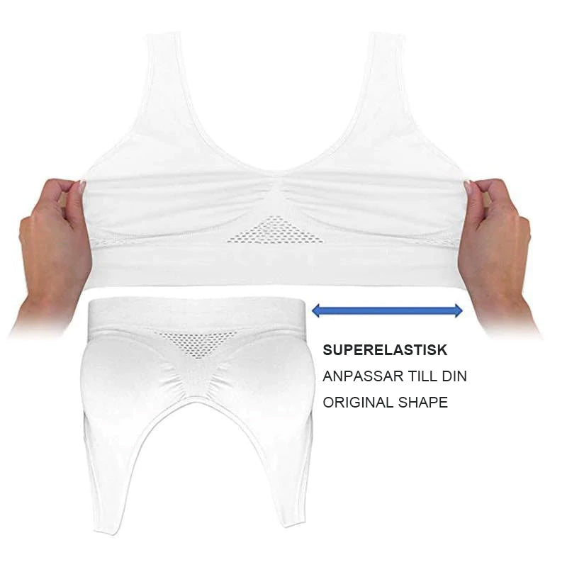 "Sömlös komfort-bh utan ståltråd, mjuk nylon-spandex, breda remmar, mesh-kylplattor, perfekt stöd för kvinnor."