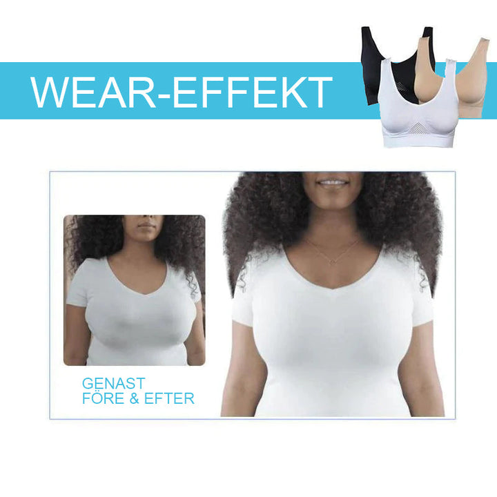 "Sömlös komfort-bh utan ståltråd, mjuk nylon-spandex, breda remmar, mesh-kylplattor, perfekt stöd för kvinnor."