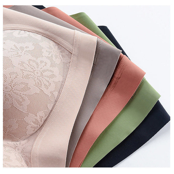 "Sömlös latex dam bh, formande, utan bygel, i beige; ger komfort och stöd, med antibakteriell design."